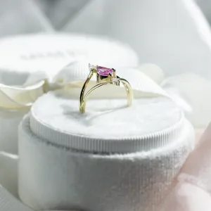 Gold split shank ring with pink sapphire and diamonds CHARAYA Thumbnail