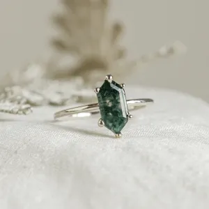 Gold ring with hexagon moss agate BENIE Thumbnail