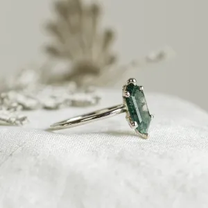 Gold ring with hexagon moss agate BENIE Thumbnail