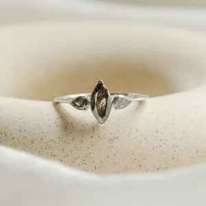 RHEA ring in 14K white gold with three salt and pepper diamonds