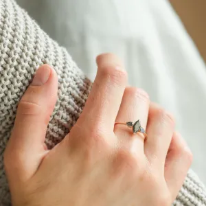 RHEA vintage engagement ring with salt and pepper diamonds worn on the hand