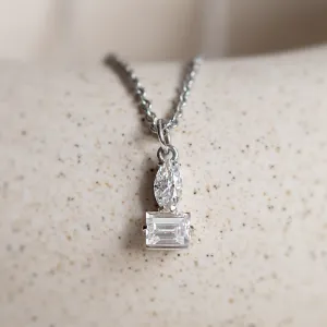 LYON minimalist necklace with baguette and marquise-shaped moissanites
