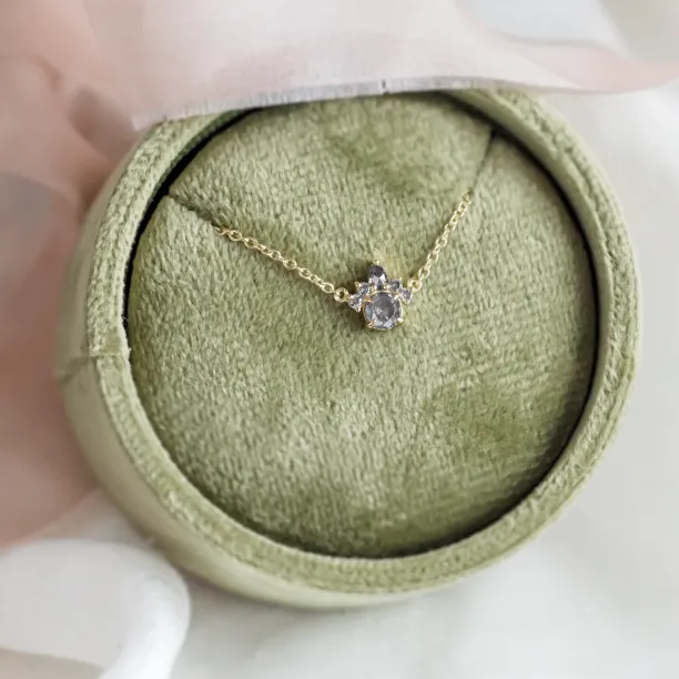 Gold ASTRAL necklace with salt and pepper diamond pendant shown in full