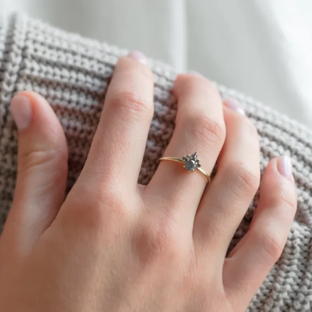 DAF ring with salt and pepper diamonds worn on the hand