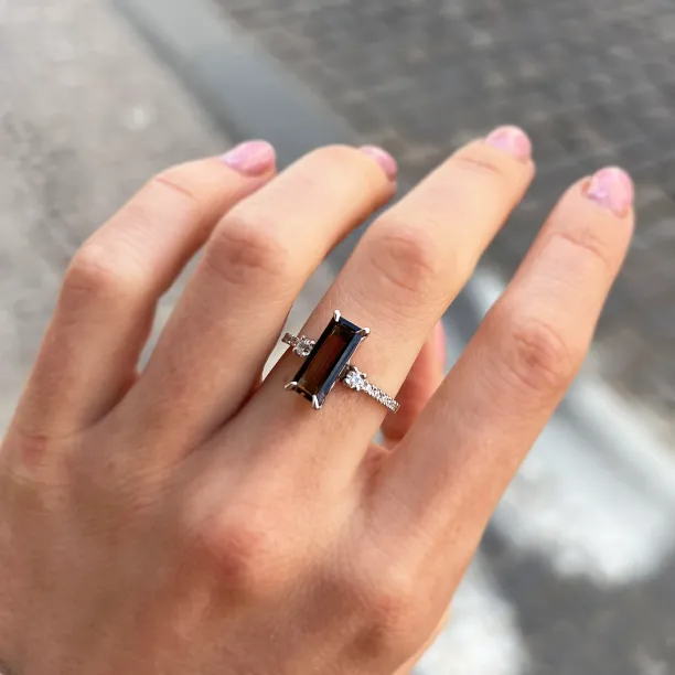 Smoky quartz in gold diamond ring FUME Image