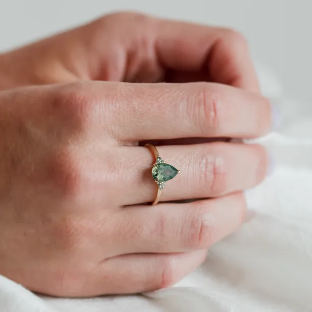Unusual engagement ring with moss agate and diamonds ALBRUNA Image