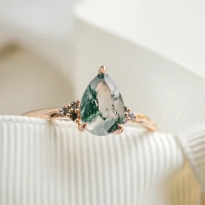 Unusual engagement ring with moss agate and diamonds ALBRUNA Thumbnail