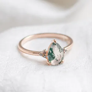 Unusual engagement ring with moss agate and diamonds ALBRUNA Thumbnail