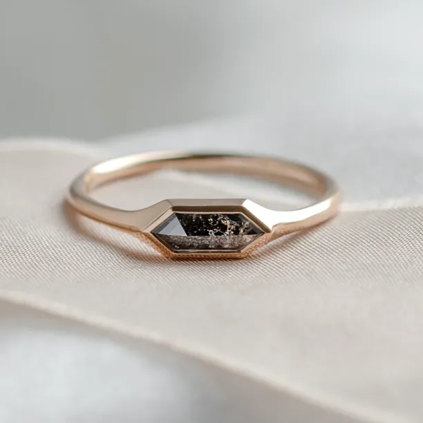 PROXY engagement ring with hexagon salt and pepper diamond in gold