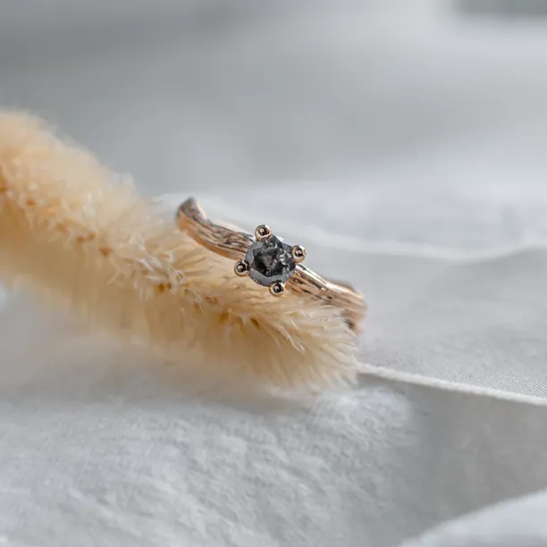 Gold branch ring with salt and pepper diamond ROWYN Image