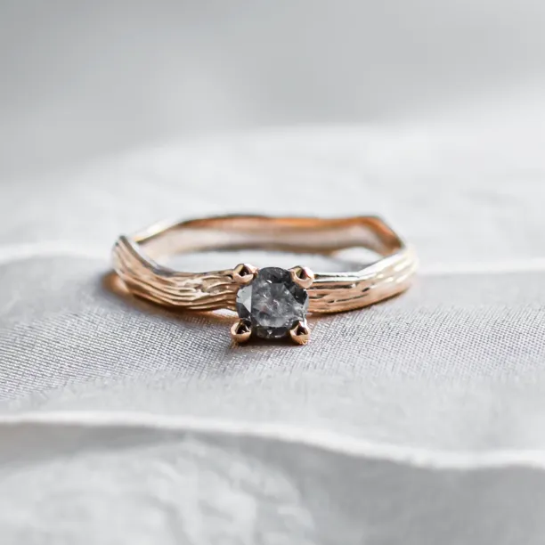 Gold branch ring with salt and pepper diamond ROWYN Image