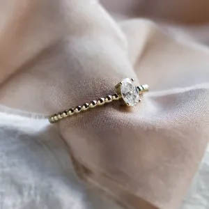 Minimalist beaded ball ring with moissanite CARLIN Thumbnail