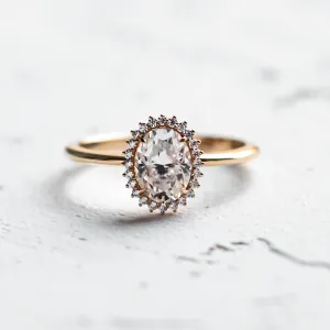 Halo engagement ring with oval moissanite BLANC Thumbnail