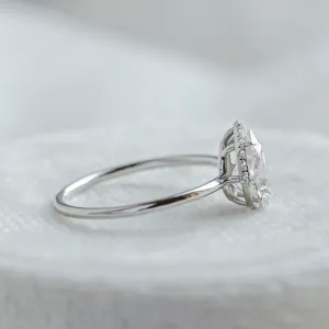 Side view of the KIMBER engagement ring with pear moissanite