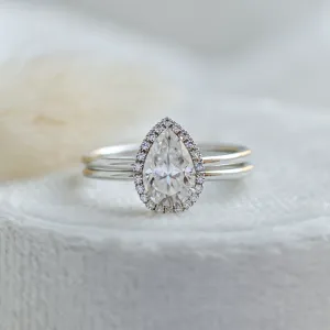 Front view of the KIMBER engagement ring with pear moissanite