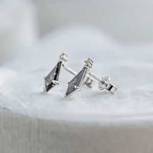 Angled view of gold POE earrings showing the posts and earring backs