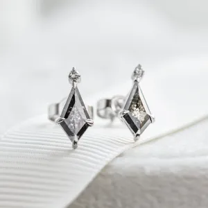 Gold earrings with kite salt and pepper diamonds POE