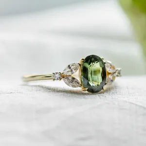 Vintage engagement ring with green sapphire and diamonds CADET Thumbnail