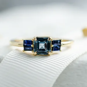 Art deco gold ring with teal and blue sapphires CHELSEA Thumbnail