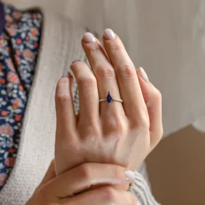 Gold ring with blue lab grown sapphire and moissanites ZEPHYR Thumbnail