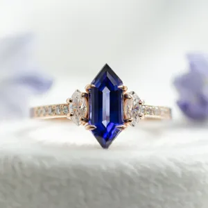 Ring with blue lab grown sapphire and moissanites ELLIS Thumbnail