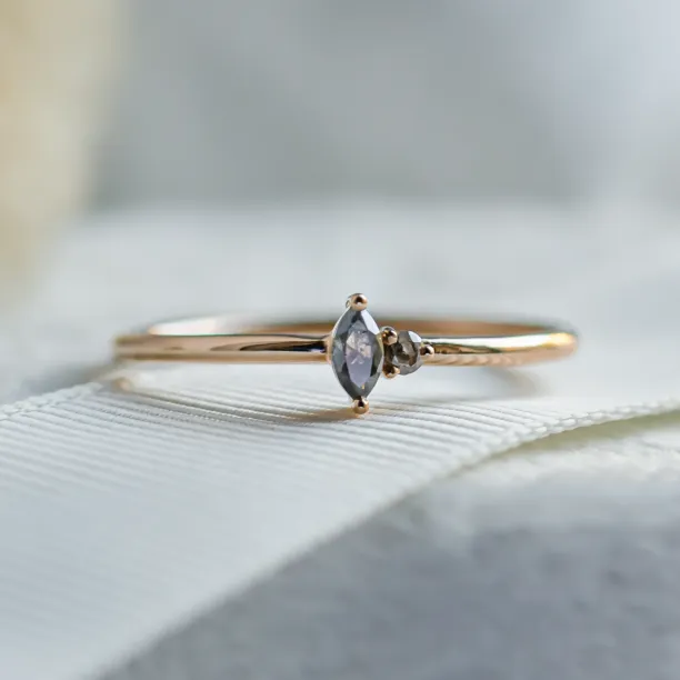 Gold minimalist cluster ring with salt and pepper diamonds KAIP Image