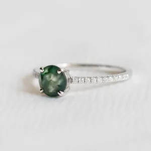 Gold engagement ring with moss agate and moissanites ARWEN Thumbnail