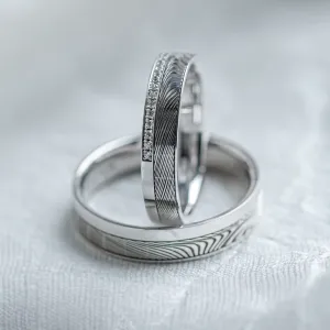 Original wedding rings with relief and diamonds PEACOCK Thumbnail