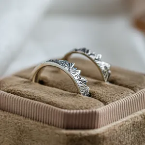 SILVRETTA wedding rings shown from the interior, with mountain relief along the edges