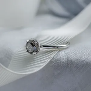Angled close-up of the TANAQUIL salt and pepper diamond engagement ring