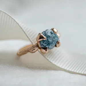 Gold ring with blue raw diamond and unusual rim SKY Thumbnail