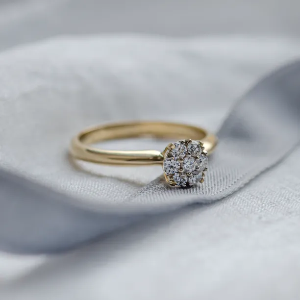 Gold engagement ring with pave moissanites PRISCILLA