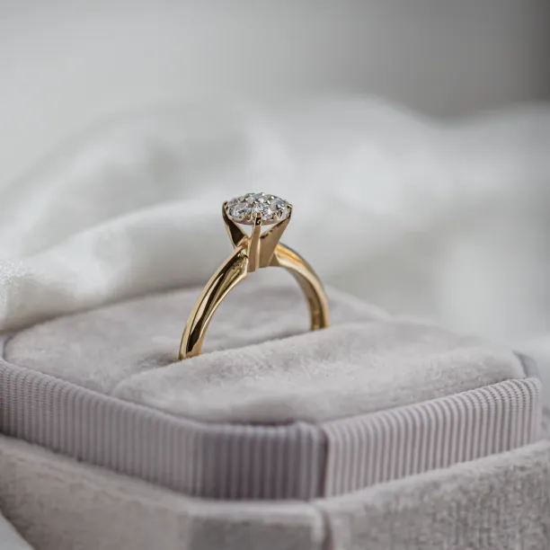 Gold engagement ring with pave moissanites PRISCILLA