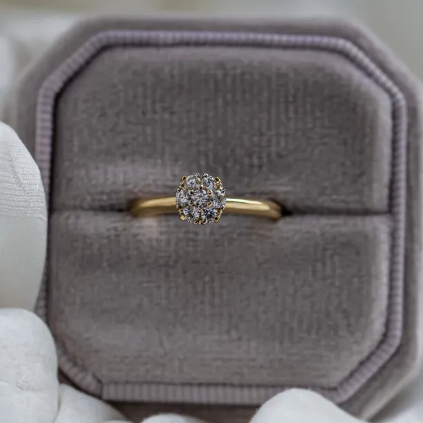 Gold engagement ring with pave moissanites PRISCILLA