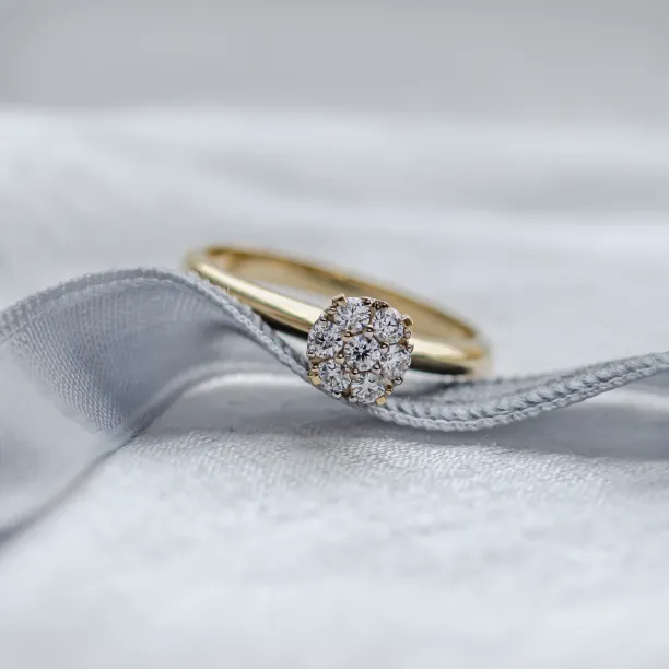 Gold engagement ring with pave moissanites PRISCILLA