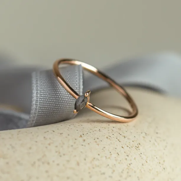 Minimalist engagement ring with marquise salt and pepper diamond MARKETA
