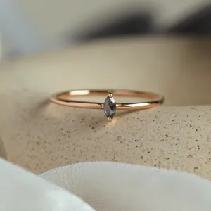 Minimalist engagement ring with marquise salt and pepper diamond MARKETA