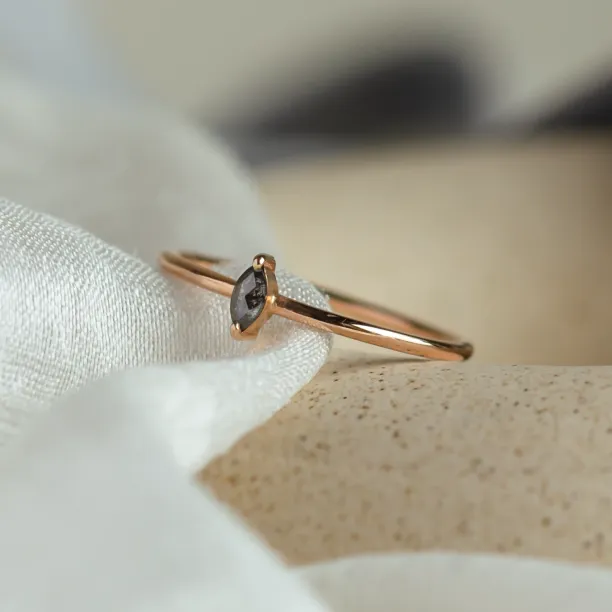 Minimalist engagement ring with marquise salt and pepper diamond MARKETA