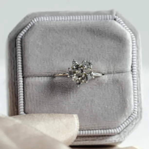 Detail cluster prstenu TASHA se salt and pepper diamanty