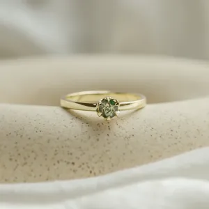 Minimalist moss agate ring in 14K yellow gold