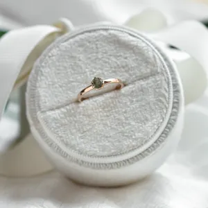 Angled view of the minimalist ring with moss agate