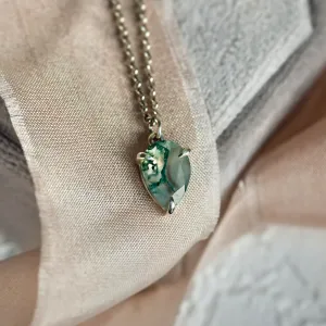 Gold necklace with pear moss agate NOLDOR