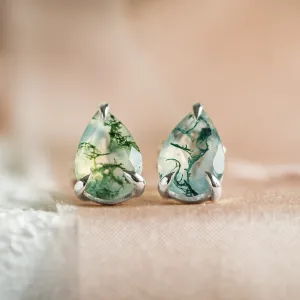 Gold pear moss agate earrings ARDY Thumbnail
