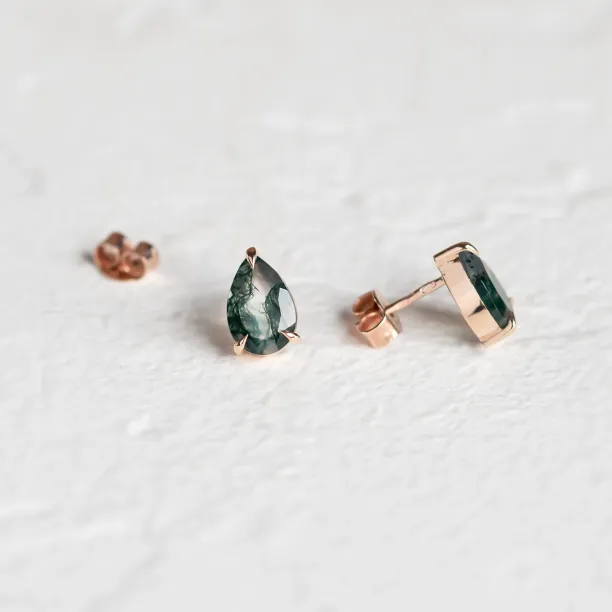 Gold pear moss agate earrings ARDY Image