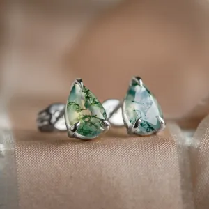 Gold pear moss agate earrings ARDY Thumbnail