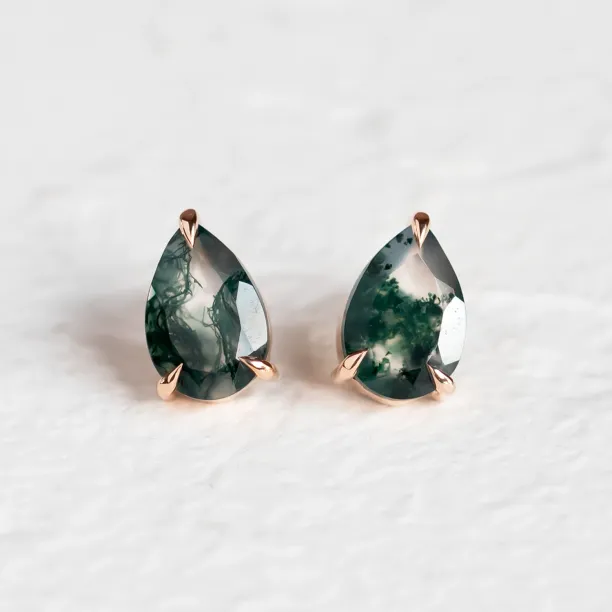 Gold pear moss agate earrings ARDY Image