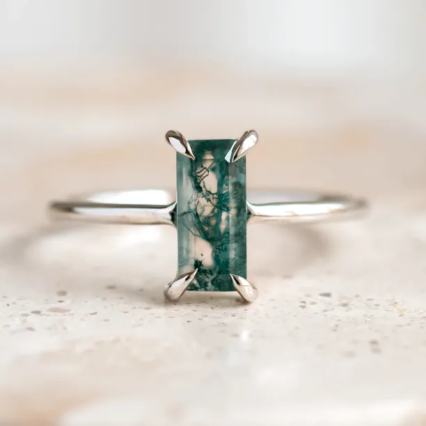 FAIRY ring with baguette moss agate