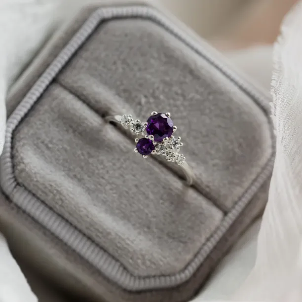 Gold cluster ring with amethyst and diamonds BERRY