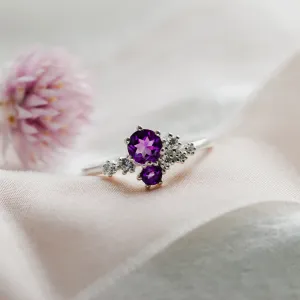 Gold cluster ring with amethyst and diamonds BERRY