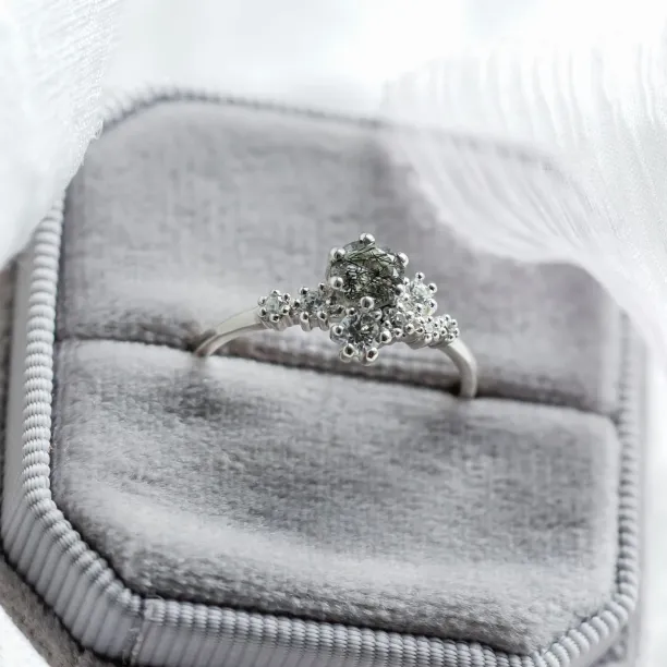 Cluster ring with rutilated quartz and diamonds SATURN Image
